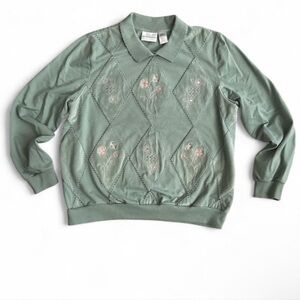 Vintage Elegant Green Embroidered Women's Sweater